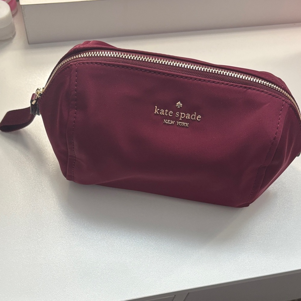 kate spade burgundy nylon wristlet cosmetic pouch